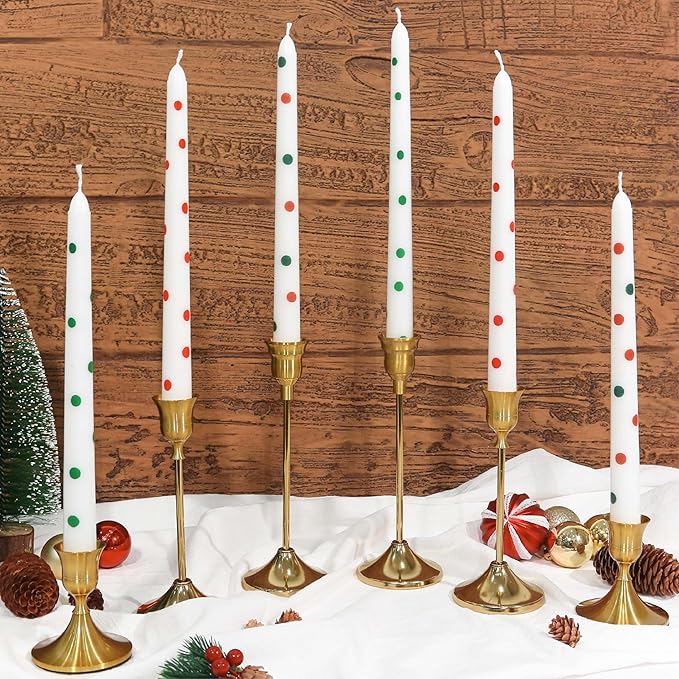 2 Pack Christmas Taper Candles, 10 Inch Unscented Candlesticks with Red Polka Dots for Holiday Table Centerpiece, Fireplace Mantel, Advent Wreaths, Winter Weddings, Home Decor