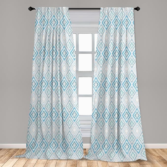Ambesonne Ikat Curtains, Pale Colored Geometric Aztec Pattern Traditional Peruvian Culture Elements, Window Treatments 2 Panel Set for Living Room Bedroom, Pair of - 28" x 95", Sky Blue Pale Grey