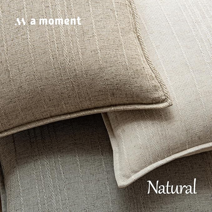 a moment Linen Pillow Covers Set of 2,Boho Farmhouse Throw Pillowcases Neutral Textured Decorative Covers for Couch Sofa, Soft Linen Blend Accent Case Cushion Living Room Home Decor 26"x26"Khaki