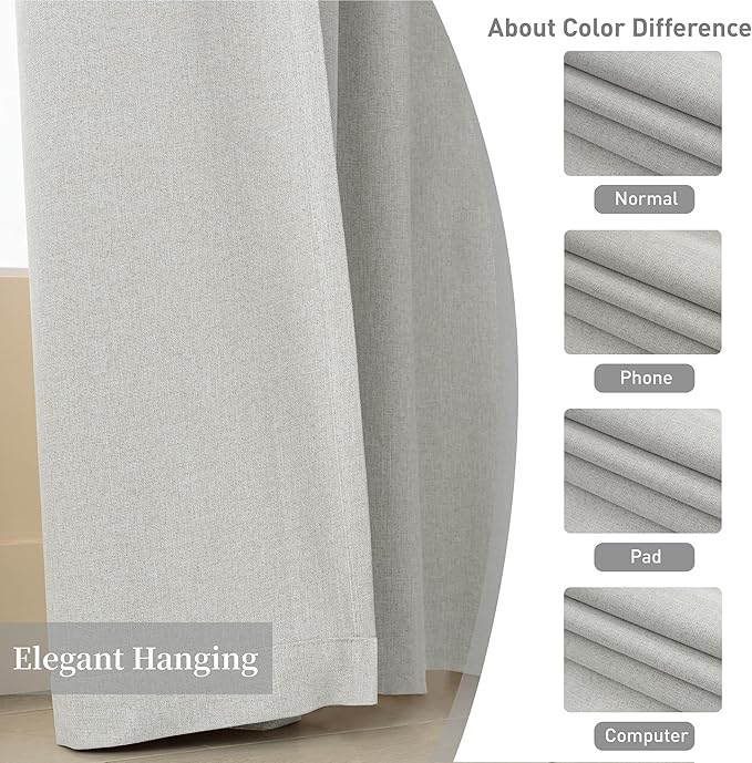 KangBang Linen Blackout Curtains 108 Inch Length for Living Room 2 Panels Set Back Tab Loop Pocket Drapes Light Grey UV Protection Curtains for High Window Vertical 9 FT Tall 52 by 108
