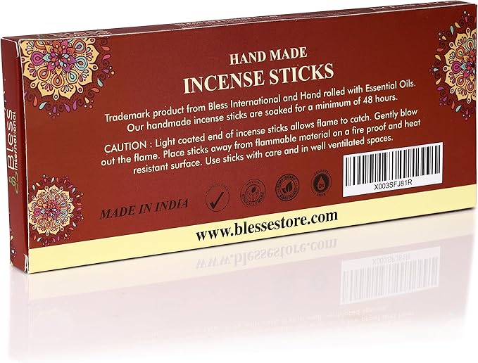 Bless-Cinnamon 100%-Natural-Handmade-Hand-Dipped-Incense-Sticks Organic-Chemicals-Charcoal-Free Purification-Relaxation-Positivity-Yoga-Meditation Best-Woods-Scent (100 Sticks(5.25 OZ))