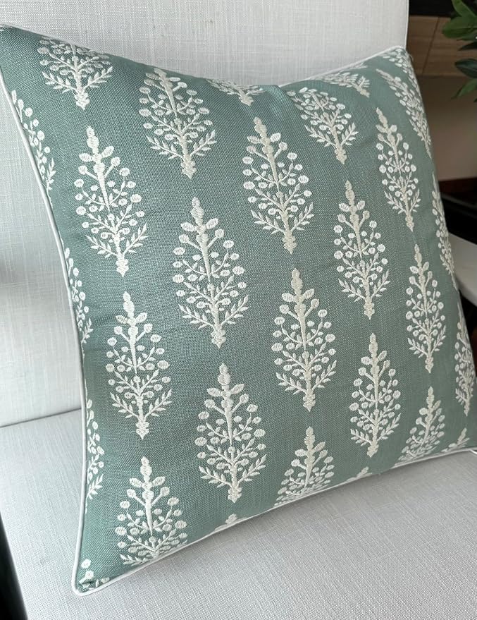 Chandni Paiseley Embroiderd Decorative Square Accent Throw Pillow Cover - Sofa, Chair, Couch, Bedroom, Living Room, Farmhouse Home Decor - 18x18 Inches-Light Teal