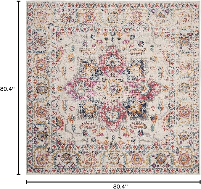SAFAVIEH Madison Collection Area Rug - 6'7" Square, Purple Pink Fuchsia & Ivory, Boho Chic Distressed Design, Non-Shedding & Easy Cleaning, Ideal for Living Room, Bedroom, Dining Space (MAD603R)