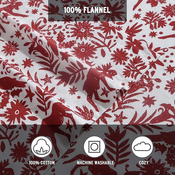 Eddie Bauer - Queen Sheets, Cotton Flannel Bedding Set, Brushed for Extra Softness, Cozy Home Decor (Arcadia Red, Queen)