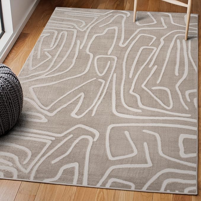JONATHAN Y Graphic Lines High-Low Indoor Area Rug 5X8 Beige/Cream, Alcina Modern Scandinavian for Living Room, Bedroom, Kitchen, Easy-Cleaning, High Traffic, Pet-Friendly, Non-Shedding SND102A-5