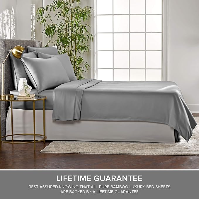 Split King Sheets by Pure Bamboo, Genuine 100% Organic Viscose Derived from Bamboo Bed Sheet Set, Soft & Cooling, Double Stitching *Not for Split Top (Split King, Stone Grey)
