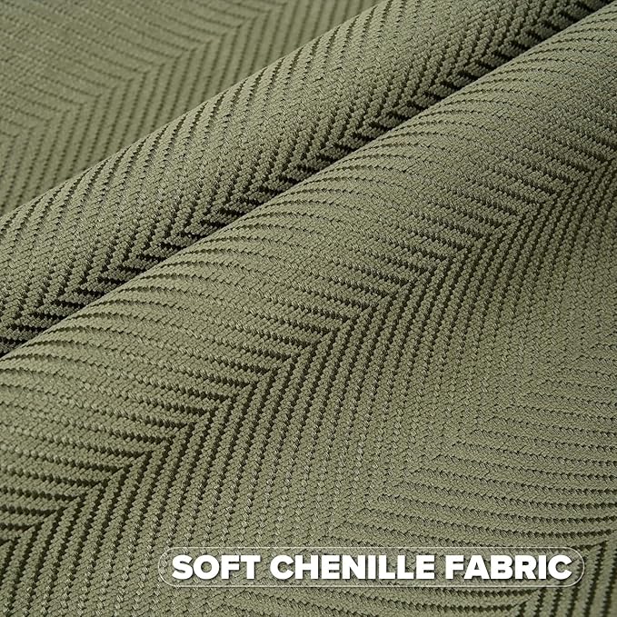 FUTEI Moss Green Chenille Throw Pillow Covers 12x20 Inch Set of 2,Soft Wide Chevron Textured Lumbar Pillow Cases,Farmhouse Home Decor for Couch Living Room