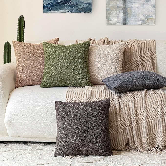 Foindtower Decorative Boucle Throw Pillow Covers Accent Solid Pillow Cases Cozy Soft Textured Couch Cushion Case for Chair Sofa Bedroom Living Room Home Decor 22 x 22 Inch,Green
