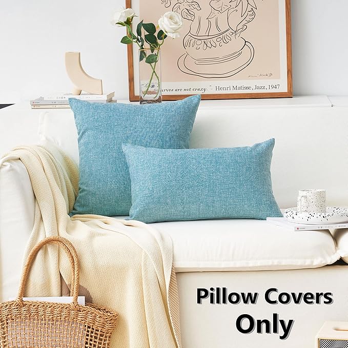 Home Brilliant Decorative Pillows Covers Lined Linen Cushion Covers for Bed Couch, Set of 2, 18x18 inches(45cm), Teal