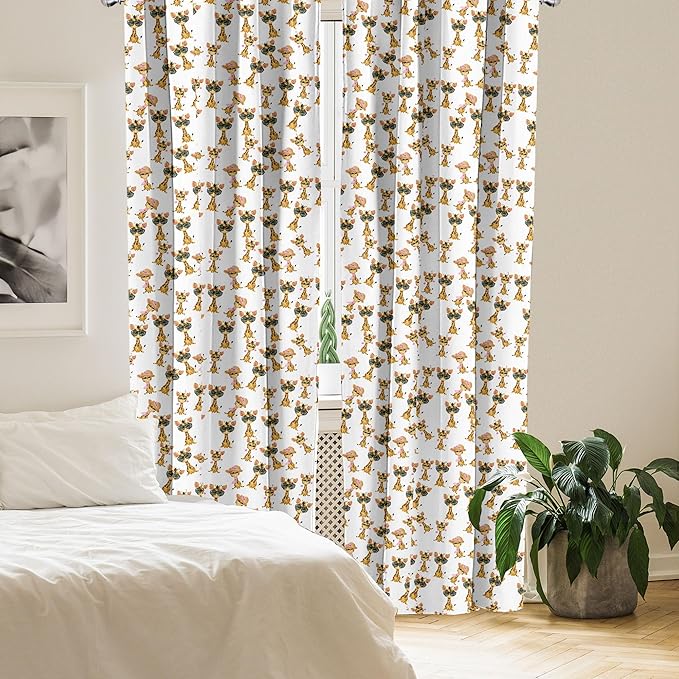 Ambesonne Giraffe Curtains, Savannah Animal Romantic Characters Funny Mascots in Human Clothes, Window Treatments 2 Panel Set for Living Room Bedroom, Pair of - 28" x 63", Brown Yellow