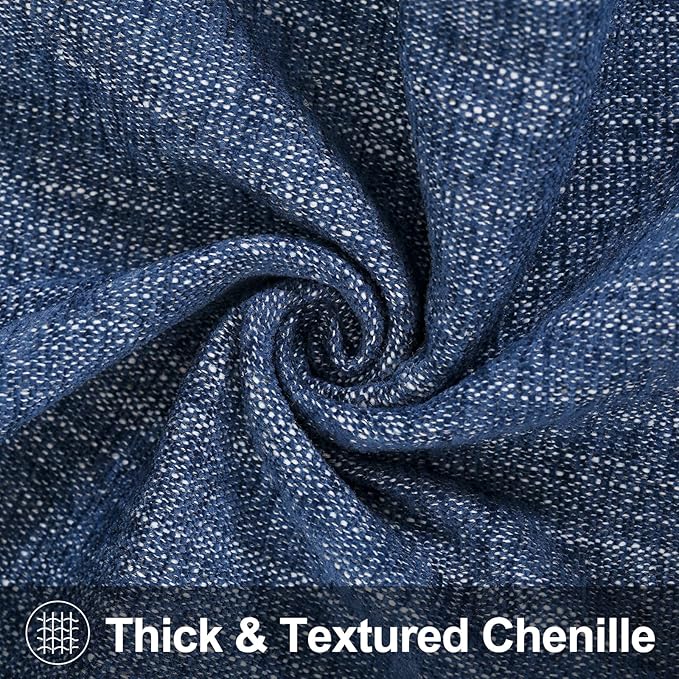 decorUhome Chenille Decorative Throw Pillow Covers 20x20 Set of 2, Farmhouse Textured Square Neutral Solid Accent Pillow Covers for Couch Sofa Bed Living Room Home Decor, Navy Blue