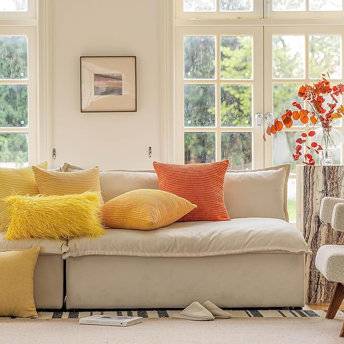 Home Brilliant Yellow Euro Sham Super Soft Pillow Cover 26x26 Striped Corduroy Large Throw Pillow for Living Room Fall Winter Decor, 26 x 26 Inch (66cm), Sunflower