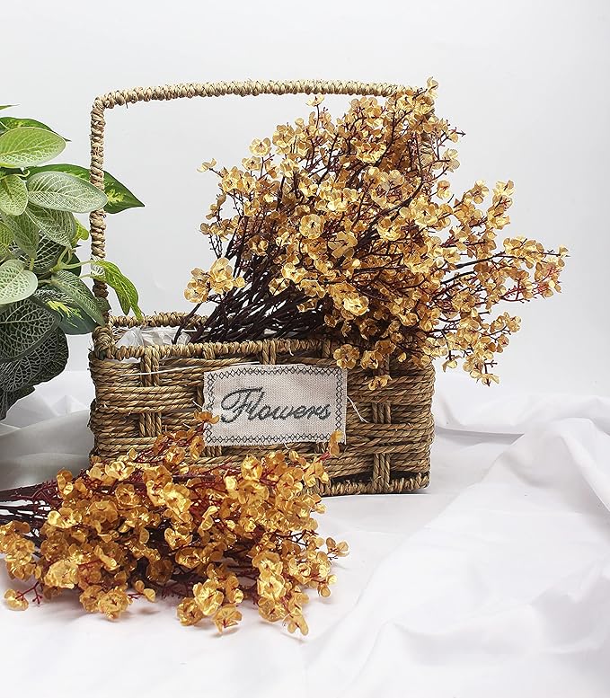JAKY-Global Babys Breath Fabric Cloth Artificial Flowers 6 Bundle European Fake Silk Plants Decor Wedding Party Decoration Bouquets Real Touch DIY Home Garden (Gold-6pcs)