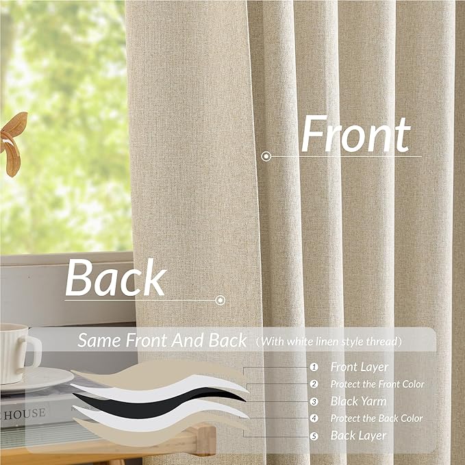 KangBang Pinch Pleated Blackout Curtains 95 Inches Long for Sliding Glass Door, 60” Wide Pinch Pleat Curtains for Living Room 2 PCs, Room Divider Elegant Modern Home Decor(60Wx95L, Natural Beige)