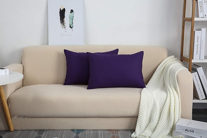 TangDepot Handmade Decorative Solid 100% Cotton Canvas Throw Pillow Covers/Pillow Shams, (12"x20", Purple)