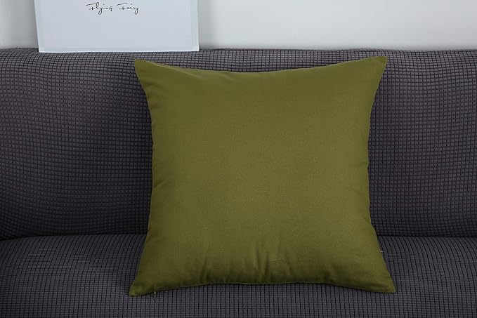 TangDepot Handmade Decorative Solid 100% Cotton Canvas Throw Pillow Covers/Pillow Shams, (16"x16", Olive Green)