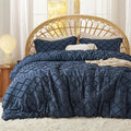Bedsure Oversized King Comforter Set - Navy Blue Comforter, Boho Tufted Shabby Chic Bedding, 3 Pieces Vintage Farmhouse Bed Set for All Seasons, Fluffy Soft Bedding with 2 Pillow Shams