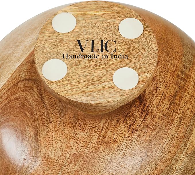 VHC Brands Natural with Bird Print Wooden Fruit Bowl 5.5x12x12, Kitchen Decor, Decorative Wooden Pedestal Bowl, Perfect Centerpiece for Table, Island, or Counter