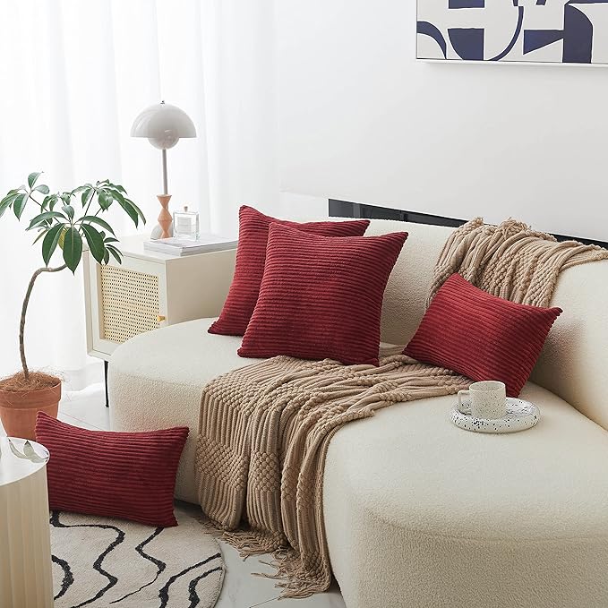Home Brilliant 26x26 Pillow Cover Decorative Throw Pillows for Couch Bed Super Soft Striped Corduroy Large Pillow Sham for Party, 26 x 26 Inches (66cm), Burgundy