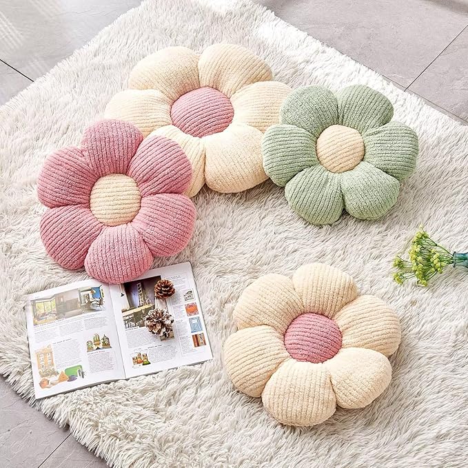 Flower Throw Pillow, Soft Pink 19.6" Shaped Floor Pillow for Home Decor, Cute Aesthetic Plush Decorative Pillows for Bed, Sofa, Couch