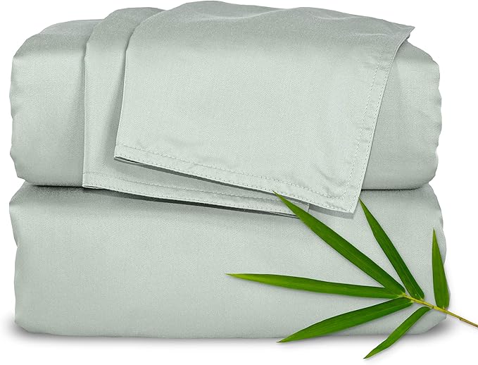 Split King Sheets by Pure Bamboo, Genuine 100% Organic Viscose Derived from Bamboo Bed Sheet Set, Soft & Cooling, Double Stitching *Not for Split Top (Split King, Sea Glass)