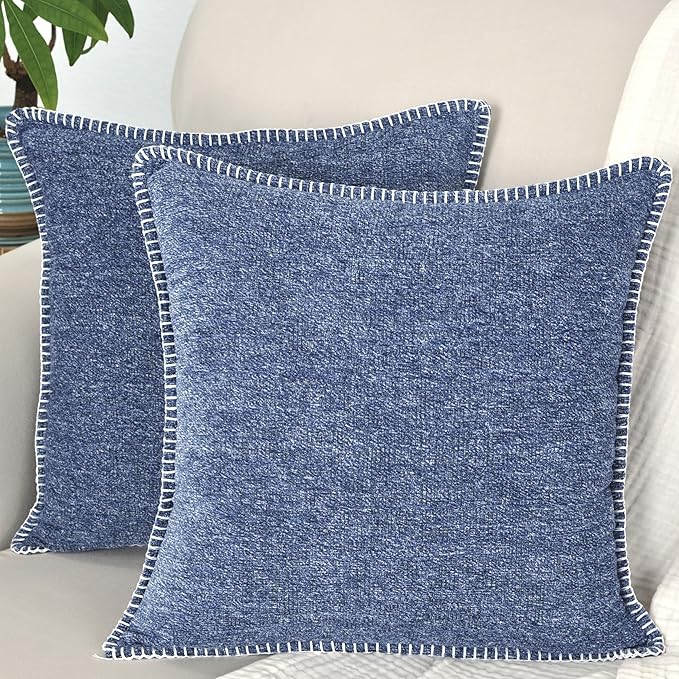 24x24 Pillow Covers Set of 2 Navy Blue Soft Textured Chenille, Soft Cozy Large Cushion Covers for Couch, Modern Square Big Pillowcases, Decorative Farm House Oversized Euro Shams Sofa Pillow Covers