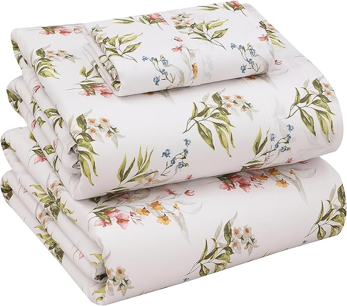 RUVANTI 100% Cotton Twin XL Sheet Sets, 3 Pieces, Soft & Breathable Percale Weave Bedding, Deep Pocket 16", Hotel Standard, Crisp Cool Feel, Durable, Perfect Size Floral Sheets, Floral Bliss