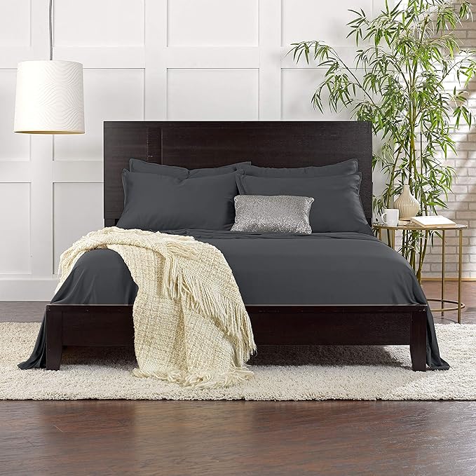 Short Queen Sheets by Pure Bamboo for RV Camper (60"x75") - Genuine 100% Organic Viscose Derived from Bamboo Bed Sheet Set, Soft & Cooling, Lifetime Quality Promise (Short Queen, Charcoal)
