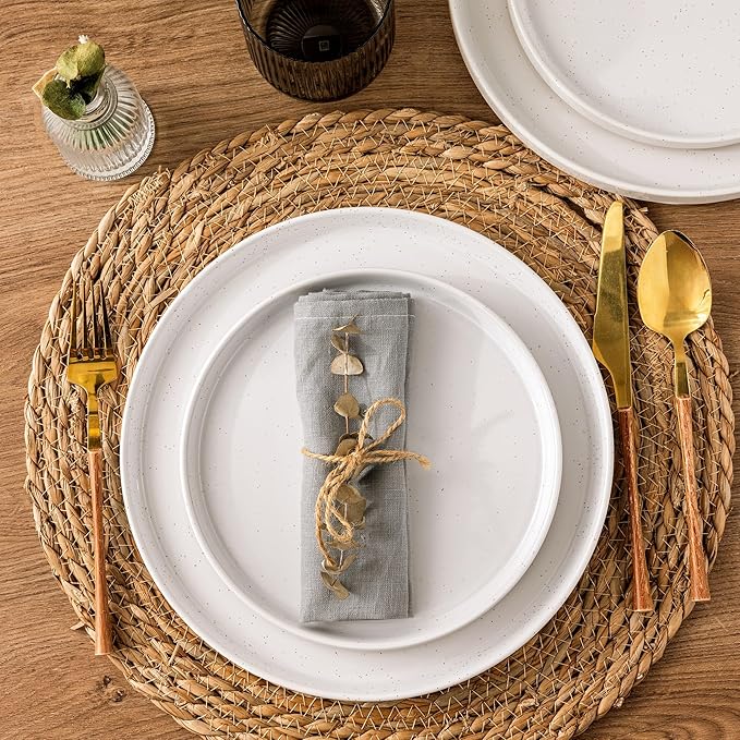 AmorArc Ceramic Dinner Plates Set of 6, 10.25 Inch Stoneware Plates for Kitchen,Modern Flat Dinnerware Dishes Set,Microwave& Dishwasher Safe, Scratch Resistant-White