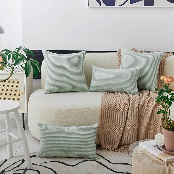 Home Brilliant Sage Green Spring Pillow Cover 24x24 Soft Large Throw Euro Sham Corduroy Stripe Decorative Pillowcase for Office Couch Chair Decor, 24 x 24 (60cm), Mint