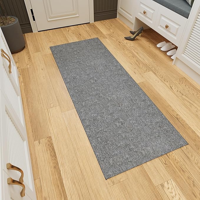 Ottomanson 2'7" x 6' Ultra-Thin Hallway Runner Rug - Durable Non-Slip Carpet for High-Traffic Areas - Fits Under Doors for Seamless Entry - Ideal for Kitchen, Entryway, Bedroom & Living Room, Gray