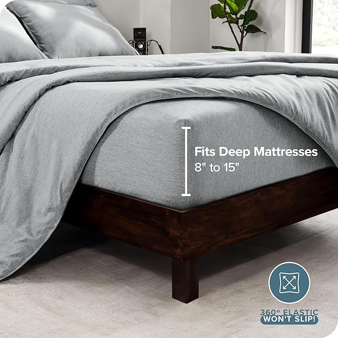 Bare Home Bed-in-A-Bag 5 Piece Comforter & Sheet Set - Twin XL - Goose Down Alternative - Ultra-Soft 1800 Premium Bedding Set - Cationic (Twin XL, Heathered Pewter)