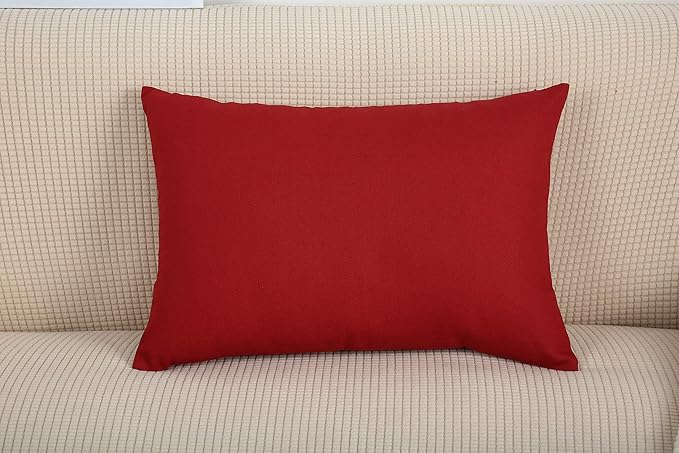 TangDepot Handmade Decorative Solid 100% Cotton Canvas Throw Pillow Covers/Pillow Shams, (12"x20", Deep Red)