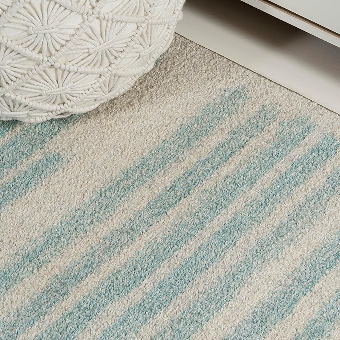 JONATHAN Y Khalil Modern Berber Stripe Cream/Turquoise Indoor Area Rug, 5x8, Contemporary, Bohemian, Easy-Cleaning for Living Room, Bedroom, Kitchen, Pet Friendly, Non-Shedding (MOH207B-5)
