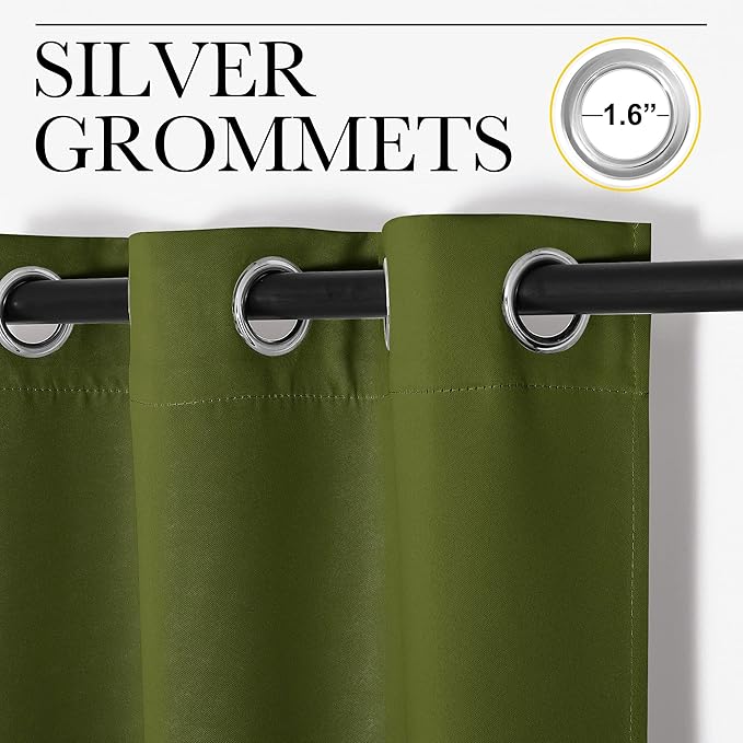 NICETOWN Window Curtain Panels, Christmas Window Decoration Thermal Insulated Solid Grommet Blackout Draperies/Drapes for Bedroom (1 Pair, 34 by 54-inch, Olive Green)