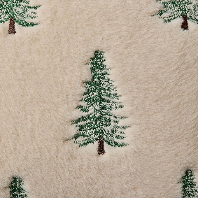 DFXSZ Christmas Pillow Covers 20x20 inch Set of 2 Green Embroidered Christmas Tree Decoration Beige Soft Plush Faux Fur Jacquard Throw Pillows for Bedroom Sofa Holiday Winter Home Decor PTK071C20