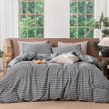 MooMee Gingham Duvet Cover Set 100% Washed Cotton Linen Like Textured Breathable Durable Soft Comfy Modern Checkered Design (Black White Gingham, Twin 68"x90")