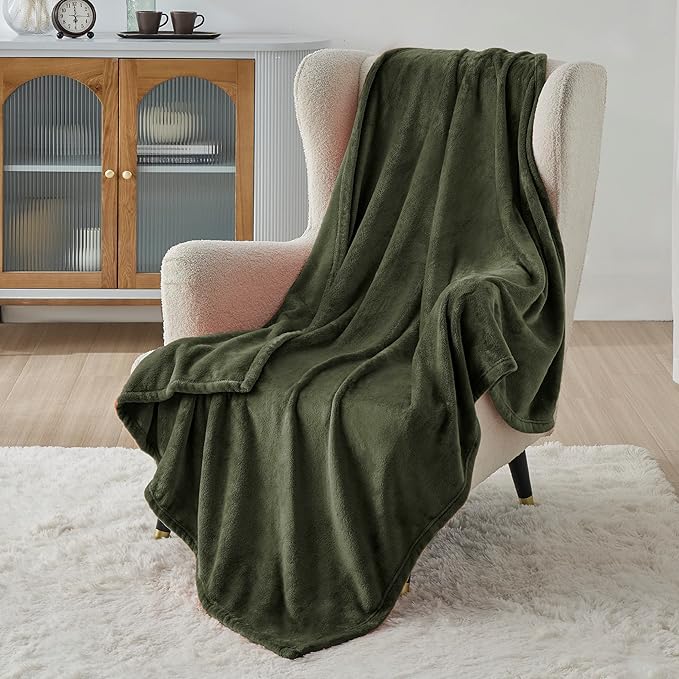 Bedsure GentleSoft Fleece Throw XL Blanket Olive Green - 300GSM Soft Lightweight Plush Cozy Blankets for Bed, Sofa, Couch, Travel, Camping, 50x70 inches