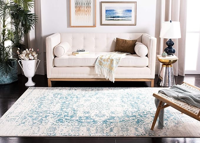 SAFAVIEH Madison Collection X-Large Area Rug - 11' x 15', Teal & Ivory, Snowflake Medallion Distressed Design, Non-Shedding & Easy Care, Ideal for High Traffic Areas in Living Room, Bedroom (MAD603J)