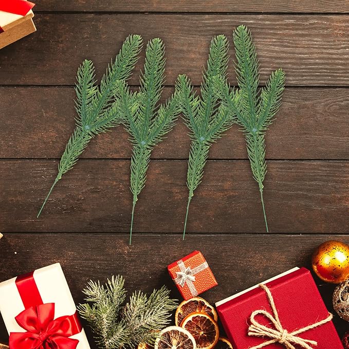 Hananona 50 Pcs Artificial Pine Branches Green Plants Pine Needles DIY Accessories for Garland Wreath Christmas and Home Garden Decor (50, Green)