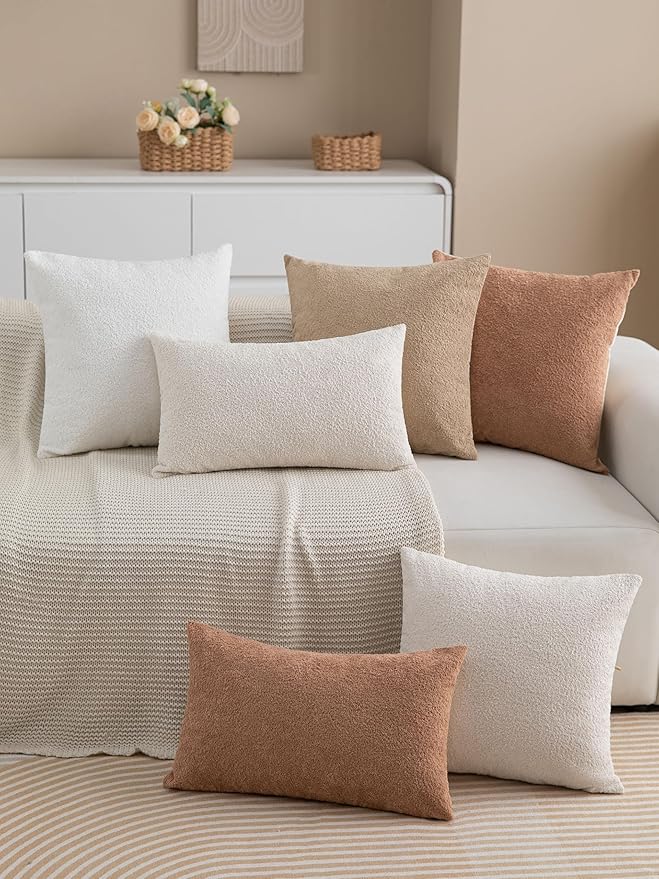 2 Packs Decorative Cream White Textured Chenille Throw Pillow Covers 20x20 Inch Neutral Farmhouse Boucle Couch Pillows, Modern Soft Velvet Pillowcase Cushion Covers for Living Room Home Decor