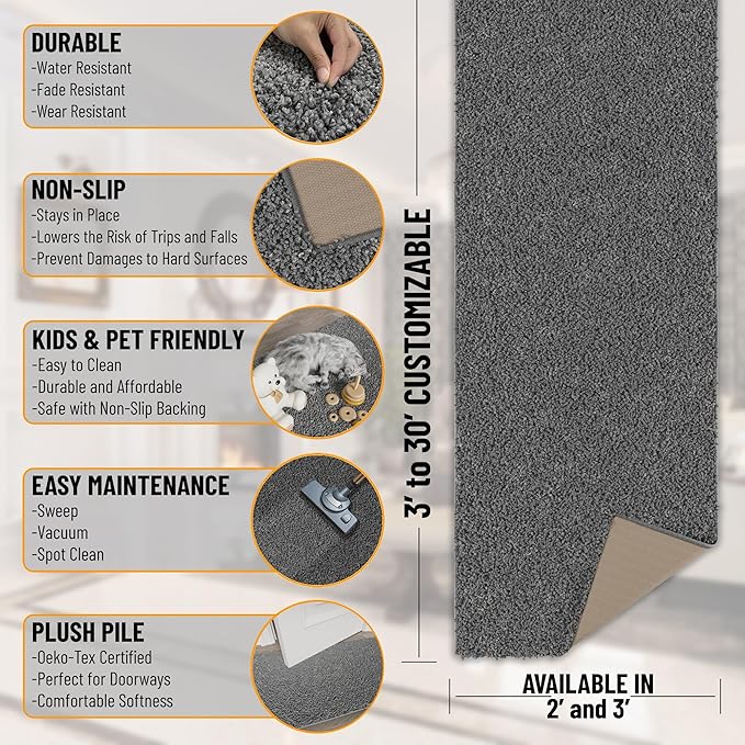 Ottomanson 2' x 14' Shaggy Runner Rug - Plush & Cozy Non-Slip Carpet for Bedroom, Living Room, Bathroom & Entryway - Durable & High-Traffic Friendly for Hallways & Dorms, Gray