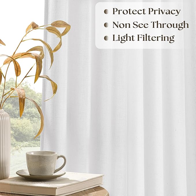 White Linen 100 Inch Extra Wide Curtains Drapes 108 Inches Long for Sliding Glass Doors Memory Trained Pinch Pleated Non See Through Light Filtering Extra Long Living Room Curtain W100xL108 1 Panel