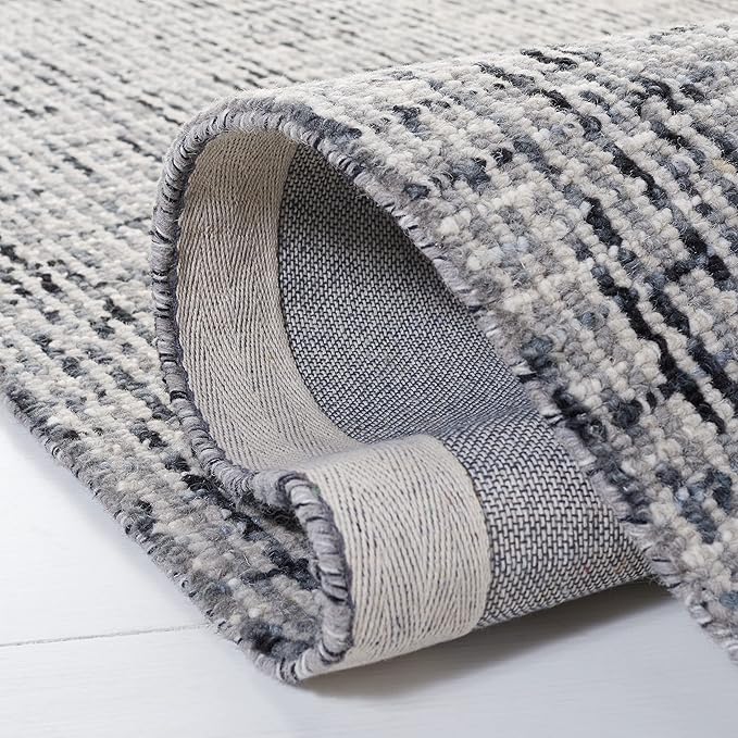 SAFAVIEH Abstract Collection Area Rug - 9' x 12', Dark Grey & Ivory, Handmade Wool, Ideal for High Traffic Areas in Living Room, Bedroom (ABT468H)