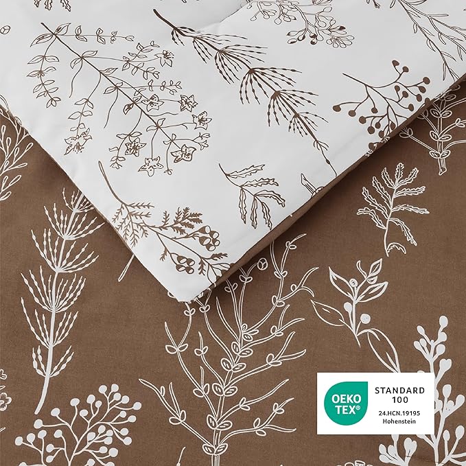 Bedsure Twin/Twin XL Comforter Set - Brown Bed Set, 2 Pieces Cute Floral Bedding, 1 Soft Reversible Botanical Flowers Comforter and 1 Pillow Shams