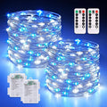 JMEXSUSS 2 Pack 100 LED Blue and White Fairy Lights Battery Operated, 33ft Blue and White Christmas Lights with Remote, 8 Modes Battery Powered Twinkle String Lights for Bedroom Christmas Tree Decor