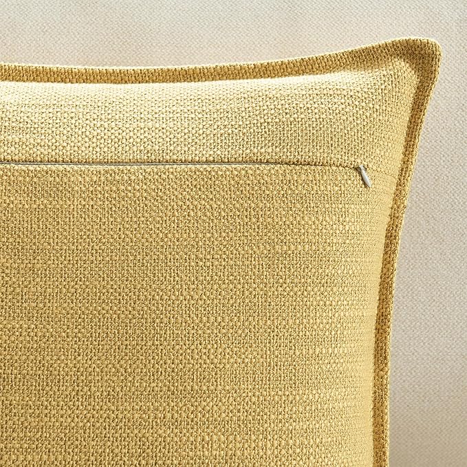 Meekio Set of 2 Mustard Yellow Pillow Covers 12x20, Linen Look Throw Pillow Covers with Flange Edge for Sofa Couch Living Décor