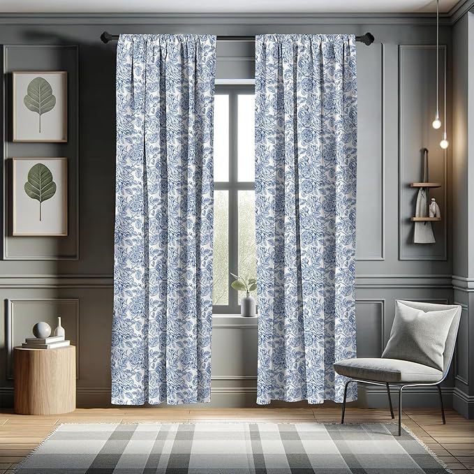 Ambesonne Rose Window Curtains, Vintage Design of Monochromatic Flowers with Leaves Drawing, Lightweight Decorative Panels Set of 2 with Rod Pocket, Pair of - 28" x 63", Pale Blue