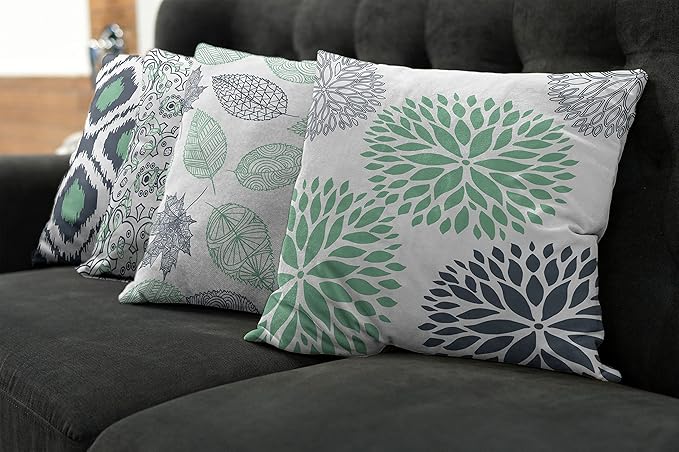 Ambesonne Vintage Throw Pillow Cushion Case Pack of 4, Bohemian Ornamental Leaves Dahlia Pattern Geometric Art Curlicue Motif, Modern Accent Double-Sided Digital Printing, 24", Dark Blue and Sea Green