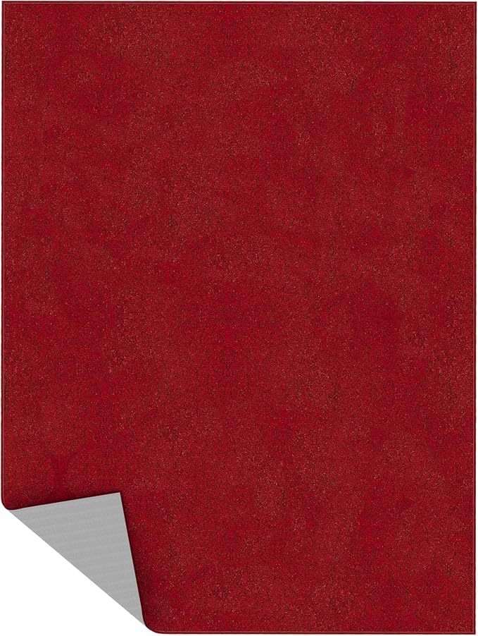Ottomanson 2'7" x 5' Ultra-Thin Area Rug Durable Non-Slip Carpet for High-Traffic Areas - Fits Under Doors for Easy Use - Ideal for Living Room, Bedroom, Kitchen, Bathroom & Entryway, Red
